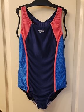 Speedo Size 14 Girls  One-Piece Swimsuit, Blue & Pink, EUC